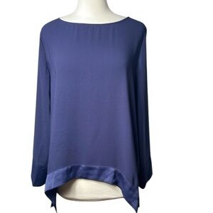 NWT DAILYLOOK Nicola Satin Trimmed Split Bell Sleeve Cuff Top SZ XL  Navy